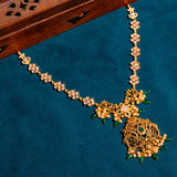 Peacock in Cz Studded With Green Kundan Short Necklace 18kt Gold Polish