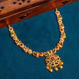 Navarathan Stones With Cz Studded Short Necklace 18kt Gold Polish