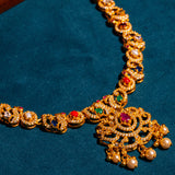 Navarathan Stones With Cz Studded Short Necklace 18kt Gold Polish