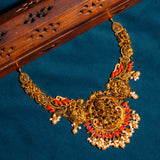 Deep Nakas Lakshmi With Orange Coral And Cz  Studded Short Necklace 24kt Gold polish