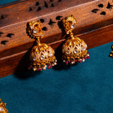 Deep Nakas Peacock With Red Polkis in CZ Studded And Moissanite Earrings  24kt Gold Polish