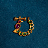 Deep Nakas Green Kundan Studed Nosepin 24kt Gold polish
