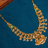 Deep Nakas Mahalakshmi  in Cz Studded With Green Kundan Short Necklace 24kt Gold Polish
