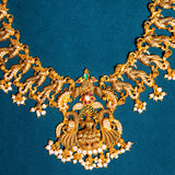 Deep Nakas Mahalakshmi  in Cz Studded With Green Kundan Short Necklace 24kt Gold Polish