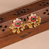 Pink And Green With Moissanite Studs in 24kt Gold Polish