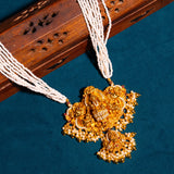 Deep Nakas Gajalakshmi in pearls long Necklace with CZ Studed 24kt Gold Polish