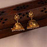 Deep Nakas White Pearls in 24kt Gold Polish Jhumkas