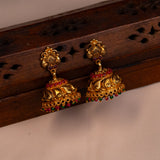 Deep Nakas Leaf With Multi colour Polkis in 24kt Gold Polish  Jhumkas