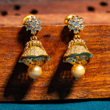 Flower in CZ Studded  Bell Bottom Earrings 18kt Gold Polish