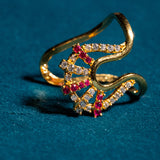 Pink And White Cz Studded Vanki Ring 18kt Gold Polish