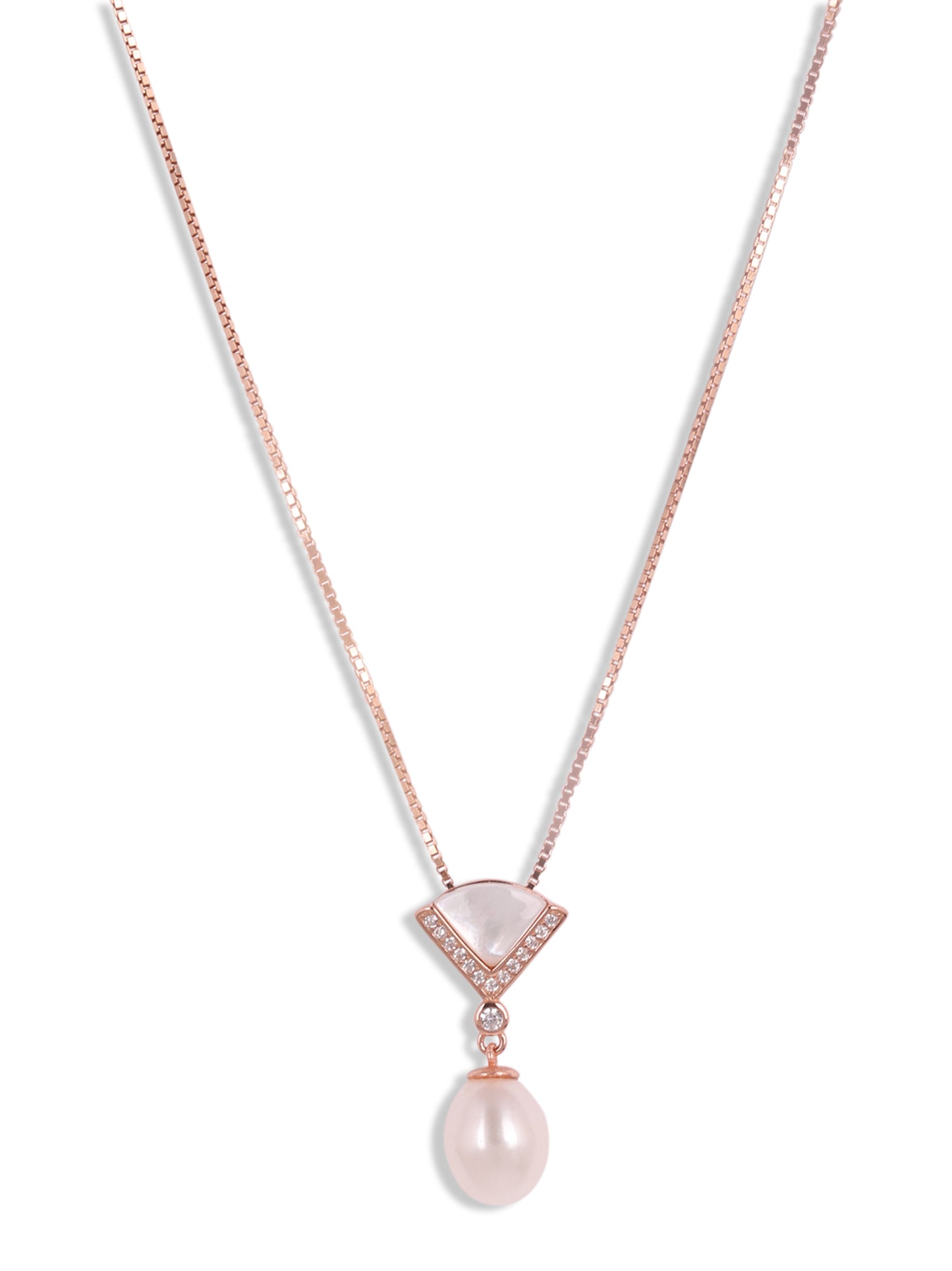 Mother of pearl with freshwater pearl pendant set rose gold