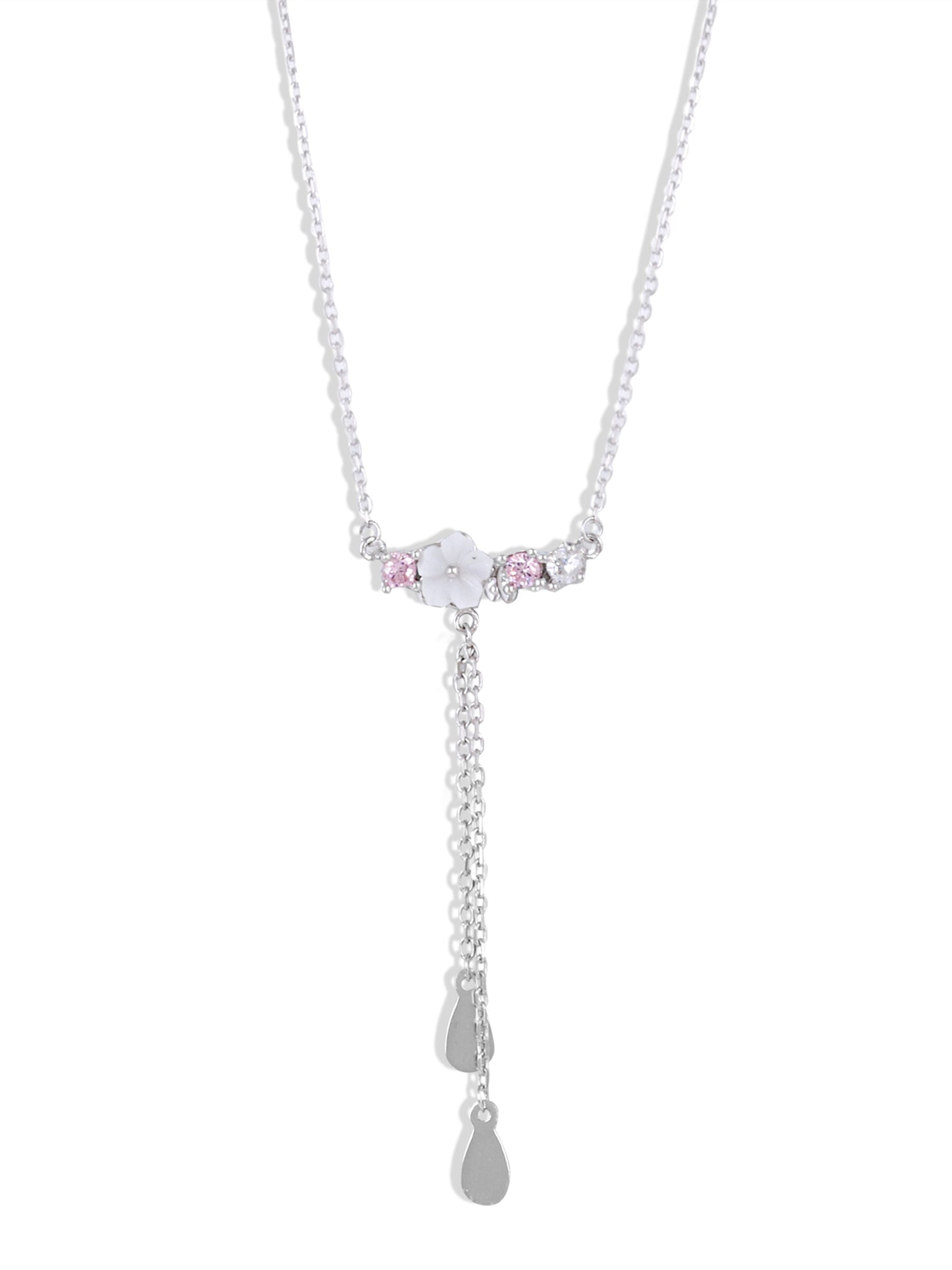 White Flower Necklace with pink stones