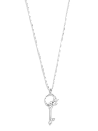 Crystal Garden Key White Gold Pendant with chain