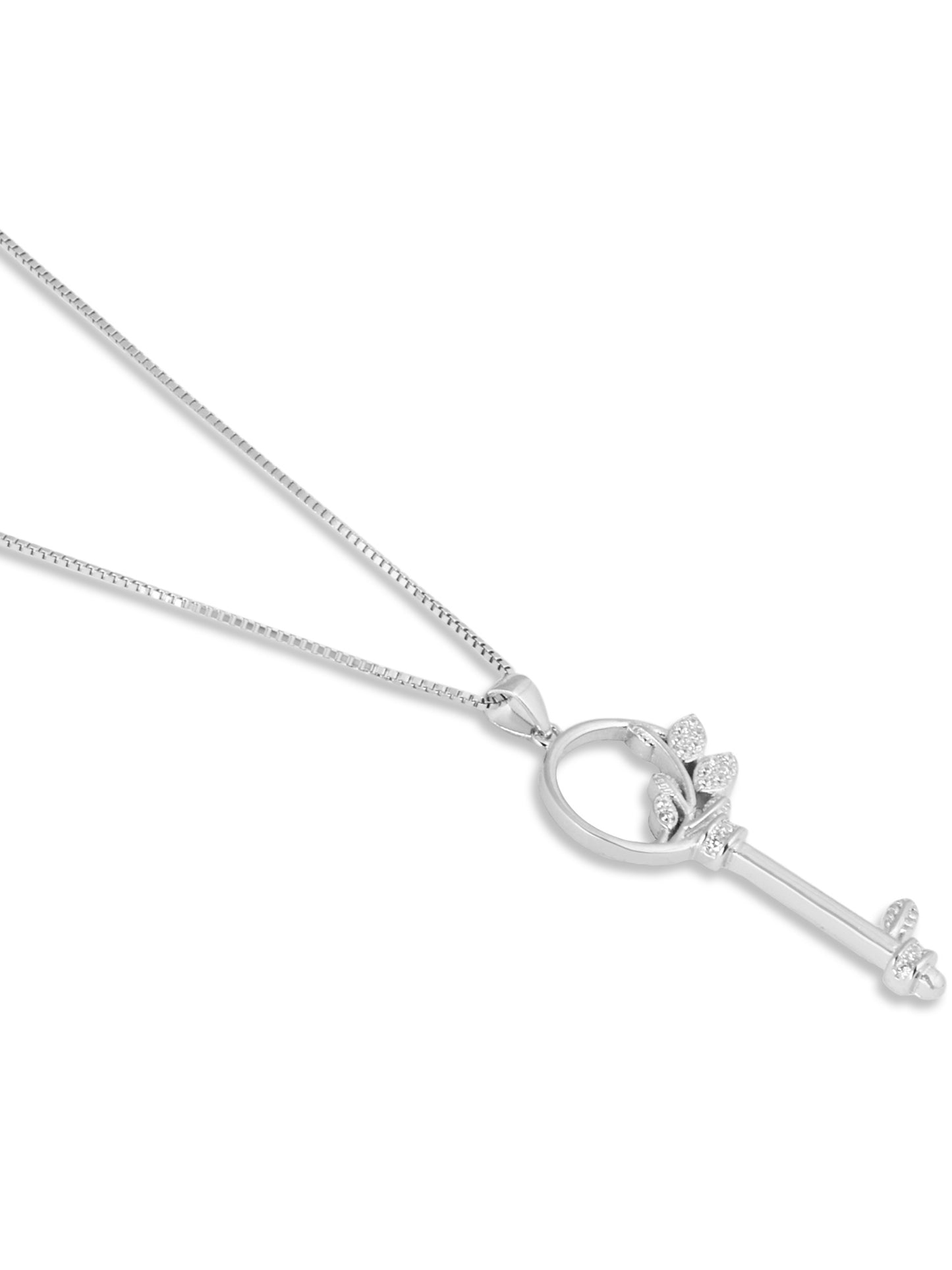 Crystal Garden Key White Gold Pendant with chain