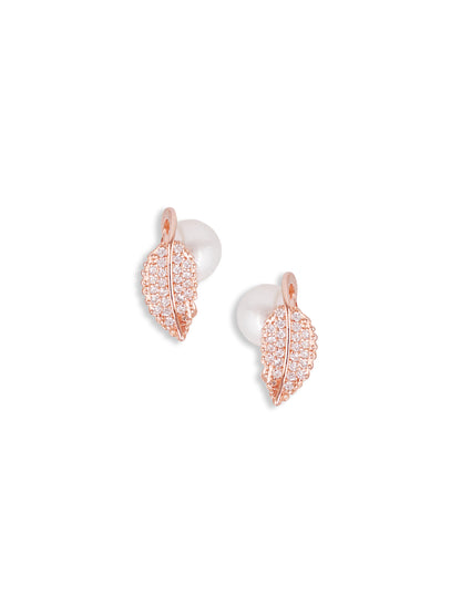 Pearl with leaf earrings Rose Gold