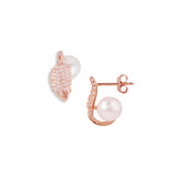 Pearl with leaf earrings Rose Gold