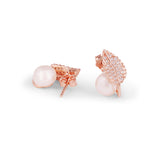 Pearl with leaf earrings Rose Gold