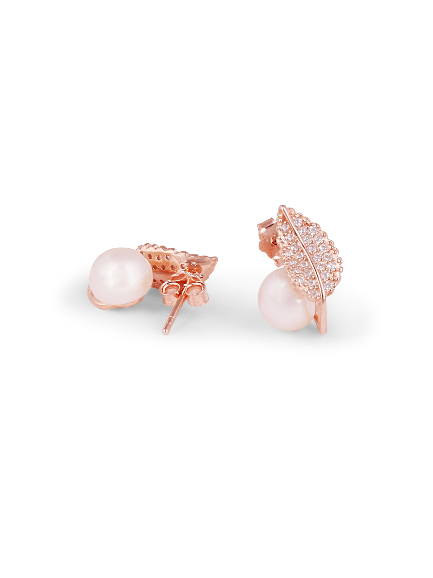 Pearl with leaf earrings Rose Gold