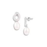 Bugget stone earrings with pearl droplets white gold