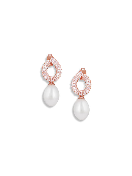 Bugget stone earrings with pearl droplets rose gold