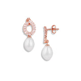 Bugget stone earrings with pearl droplets rose gold