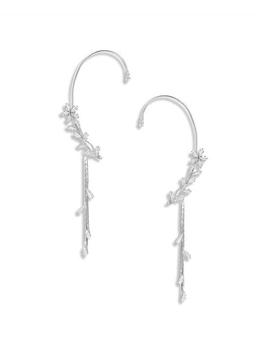 Flower Ear cuff With Droplets white gold