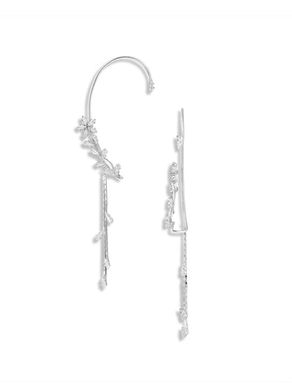 Flower Ear cuff With Droplets white gold