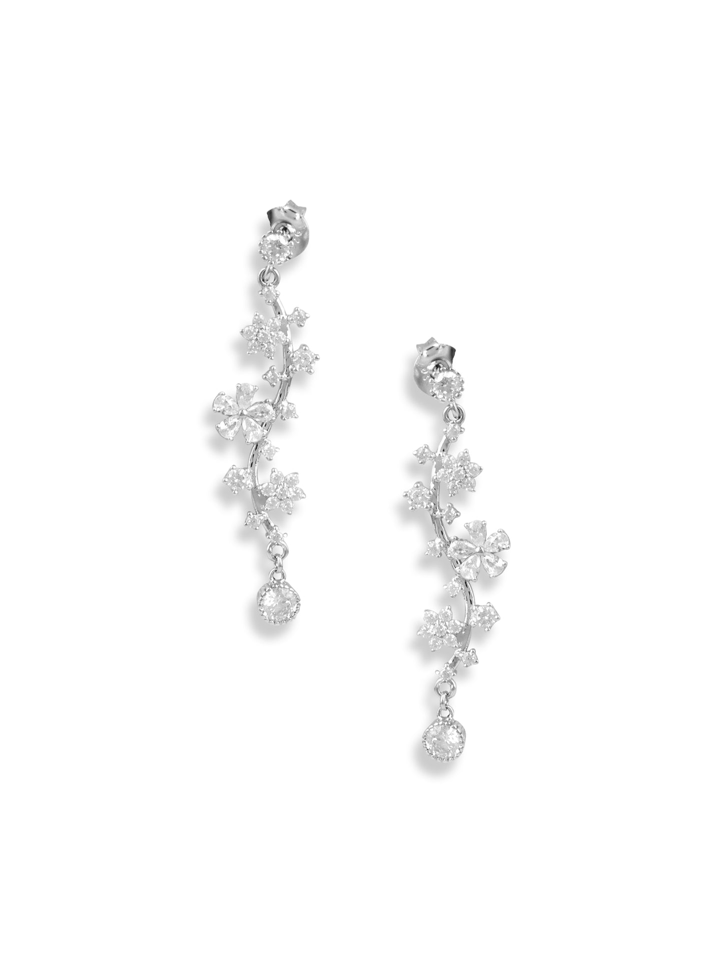 White Gold Chain with earrings of Flower droplets