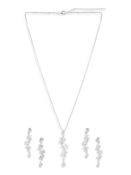 White Gold Chain with earrings of Flower droplets