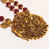 Elegant Radha Krishna Deep Nakas Pendant with Red Ruby Chain in Antique Gold Plated Long Necklace