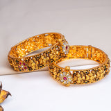 Deep Nakas With White And Pink Kundan flower 24kt Gold Plated Bangles