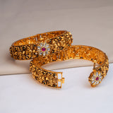 Deep Nakas With White And Pink Kundan flower 24kt Gold Plated Bangles