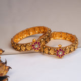 Deep Nakas With Pink And White Kundan Flower in 24kt Gold Plated Bangles