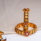 Deep Nakas With Pink And White Kundan Flower in 24kt Gold Plated Bangles