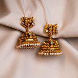 Deep Nakas Peacock With Moissanite And Pearls in 24kt Gold Plated Jhumkas