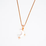Moon And Small Star MOP Pendantn Chain in Rose Gold