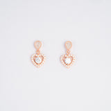 Double Heart Halo Drop Earrings in Rose Gold