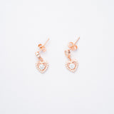 Double Heart Halo Drop Earrings in Rose Gold