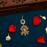 Mahalakshmi Green CZ And Pearls Maang Tikka in 24kt Gold Polish