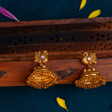 Peacock Jhumkas studded with moissanite in 24kt Antique Gold Polish