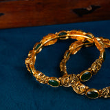 Deep Nakas With Green Kundan 24kt Gold Plated Bangales