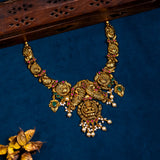 Deep Nakes Lakshmi With Red and Green Polkis Short Necklace in 24kt Gold Polish