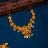 Deep Nakas lakshmi  Short Necklace With Green Polkis in 24kt Antique Gold Polish