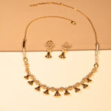 Bell Droplets Cz Studed Necklace With Earrings in 18kt Gold Polish