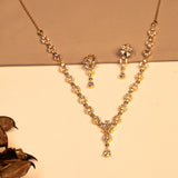 Flower Shaped Cz Studed Necklace With Earrings 18kt Gold Polish