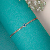 Cuban bracelet studed with blue stone in Rose Gold