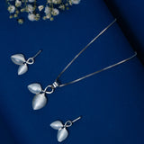 Cat eye Leaf Pendant set White Gold