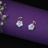 White Floral Ceramic Earrings in Rose Gold