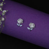 Elegant Rose Earring with Zircons - White Gold