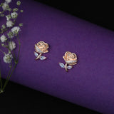 Elegant Rose Earring with Zircons - Rose Gold